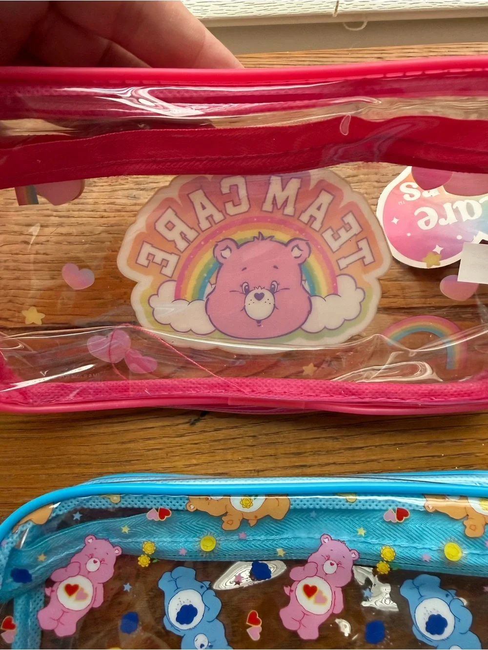Care Bears Clear Pink and Blue Kids Cosmetic/ School Bags Set Set of 4